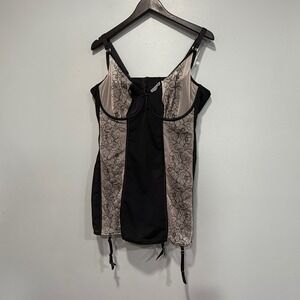 Ashley Graham Black Floral Lace Mesh  Garter Corset lingerie Babydoll 2X sexy